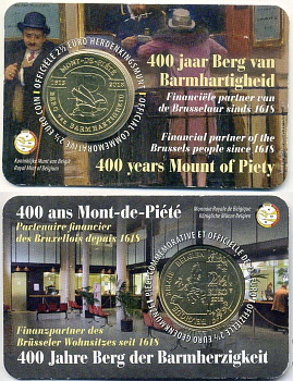 Бельгия 2 1/2 евро 2018 400 лет ломбарду Mont de Piétéа, в оригинальном блистере KM 375 латунь BU 5-6-3-12