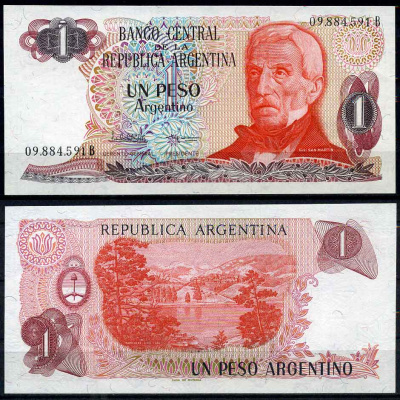 Аргентина 1 песо 1984 серия В 09884, Генерал Сан Мартин Pick 311a  бумага  UNC (пресс) 00-00