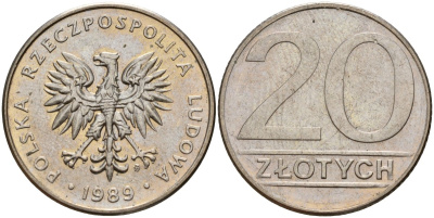 Польша 20 злотых 1989 MW Y 153.2 медно-никель 4187-743