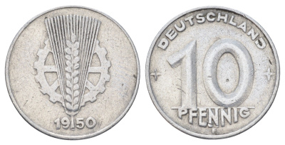 ГДР 10 пфеннигов 1950 E KM 3 алюминий 4668-1124