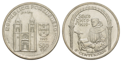 Португалия 500 эскудо 1995 800 лет c дня рождения Антония Падуанского KM 686 серебро BU 32-745