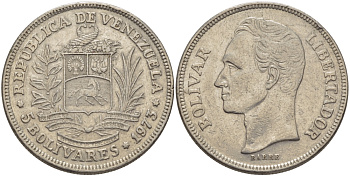 Венесуэла 5 боливаров 1973 Симон Боливар KM 44 никель 82-1031