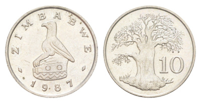 Зимбабве 10 центов 1987 птица-идол, баобаб KM 3 медно-никель UNC 4651-859