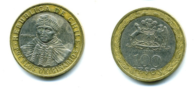 Чили 100 песо 2008 индейцы Мапуче KM 236 биметалл 29-445