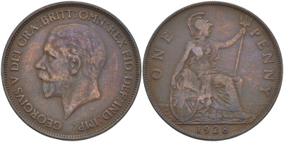 Великобритания 1 пенни 1928 Георг V (1910-1936) КМ 826, Spink 4054 бронза 4557-1013