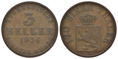 Гессен-Кассель 3 геллера 1856 KM 612 медь 186-555