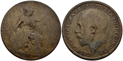 Великобритания 1/2 пенни 1916 Георг V (1910-1936) KM 809, Spink 4056 бронза 51-714