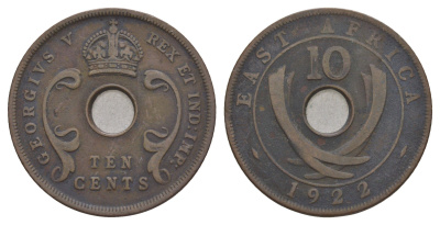 Британская Восточная Африка 10 центов 1922 KM 19 бронза 69-244