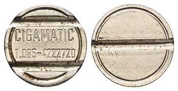 Италия жетон магазитна для проката видеоигр Cigamatic диаметр 24 мм, вес 5,6 гр нержавеющая сталь 4670-612