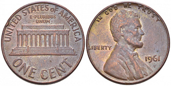 США 1 цент 1961 Авраам Линкольн KM 201 медь цинк 3309-223