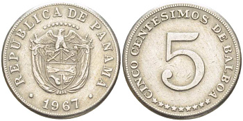 Панама 5 сентесимо 1967 KM 23.2 медно-никель 4513-737