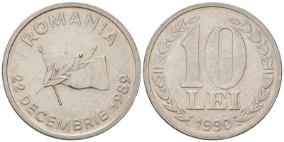 Румыния 10 леев 1990 годовщина революции KM 108 сталь плакированная никелем 4586-1113