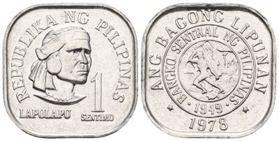 Филиппины 1 сентимо 1978 вождь острова Мактан Лапу-Лапу KM 205 алюминий  UNC  220-1115