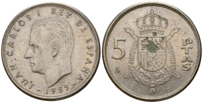 Испания 5 песет 1989 Хуан Карлос I (1975-2014) KM 823 медно-никель 216-1115