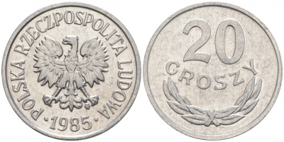 ПОЛЬША 20 ГРОШЕЙ 1985 MW KM А47 алюминий 4516-551