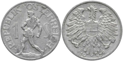 АВСТРИЯ 1 ШИЛЛИНГ 1947 KM 2871 алюминий 113-621