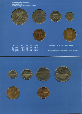 Нидерланды набор из 5 монет 1987 буклет, плюс жетон монетного двора    UNC  1-6-2-22