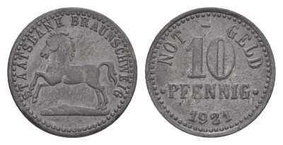 Брауншвейг 10 пфеннигов 1921 Funck 56.9, Men05 3477.3, Men18 4416.3 цинк 4636-948