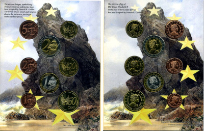 Великобритания набор европробников из 8 монет 2002 в оригинальном картонном буклете BUNC 3-6-3-4