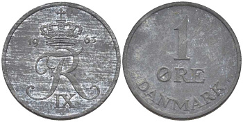 ДАНИЯ 1 ЭРЕ 1963 С; S, ФРЕДЕРИК IX (1947-1972) KM 839.2 цинк 4387-416