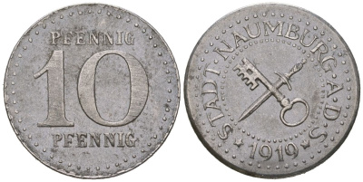 Наумбург (прусская провинция Саксония) 10 пфеннингов 1919 Funck 356.1, Men18 22848.1 железо aUNC 4586-847