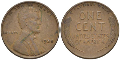 США 1 ЦЕНТ 1935 ЛИНКОЛЬН KM 132 бронза 211-636