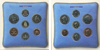 Великобритания официальный набор монетного двора из 7 монет (1, 2, 5, 10, 20 и 50 пенсов; 1 фунт) 1988  KM MS109 (935, 936, 937, 938, 939, 940 и 954) бронза, никель латунь и медно-никель BU 7-4-70