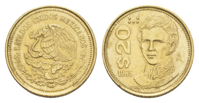 Мексика 20 песо 1985 Мо, Гуаделупе Виктория KM 508 латунь 4636-529