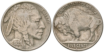 США 5 центов 1929 S, индеец, бизон KM 134 медно-никель 4614-1138