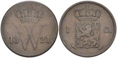 Нидерланды 1 цент 1821 Виллем I (1815-1840) KM 47 медь 1528-344