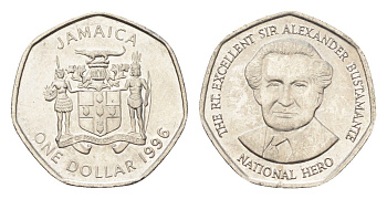 Ямайка 1 доллар 1996 Александр Бустаманте KM 164 сталь плакированная никелем UNC 4664-744