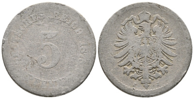 ГЕРМАНИЯ 5 ПФЕННИГОВ 1875 J, СТАРОГЕРБОВКА KM 3, J. 3 медно-никель 39-354