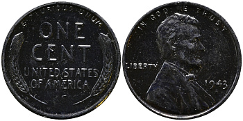 США 1 цент 1943 S (Сан-Франциско), Авраам Линкольн KM 132 a сталь плакированная цинком 4392-1116