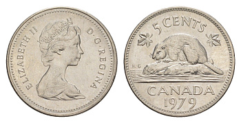 Канада 5 центов 1979 Елизавета II (1952-2022), бобр KM 60.2 никель 4639-469