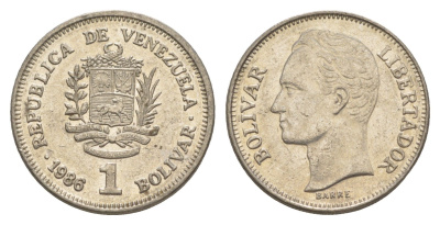 Венесуэла 1 боливар 1986 Симон Боливар Y 52 никель 4586-951