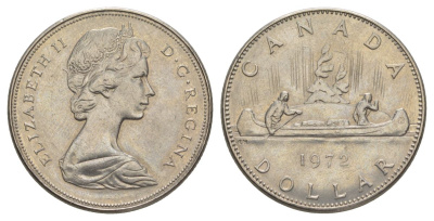 Канада 1 доллар 1972 Елизавета II (1952-2022), каноэ KM 76 никель UNC 4185-342