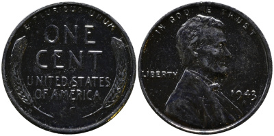 США 1 цент 1943 S (Сан-Франциско), Авраам Линкольн KM 132 a сталь плакированная цинком 4392-1116