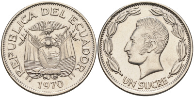 Эквадор 1 сукре 1970 Антонио Хосе Сукре KM 78b сталь плакированная никелем    4595-647