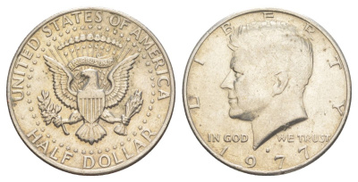 США 1/2 доллара (50 центов) 1977 D, Джон Кеннеди KM A202b медь плакированная медно-никелем aUNC 4536-1123