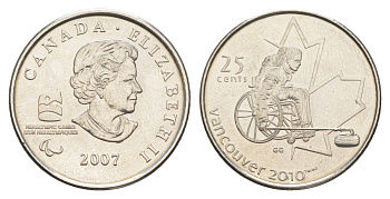 Канада 25 центов 2007 X зимние Паралимпийские Игры, Ванкувер 2010 - Кёрлинг на колясках KM 684 сталь плакированная никелем UNC 4652-1142
