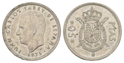 Испания 50 песет 1975 (80) Хуан Карлос I (1975-2014) KM 809 медно-никель 91-1146