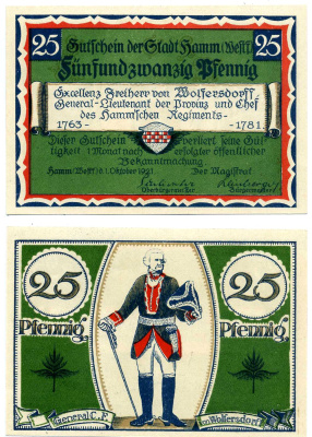 ХАММ 25 пфеннигов 1921 1 октября 1921, НОТГЕЛЬД, ЗЕМЛЯ СЕВЕРНЫЙ РЕЙН-весТФАЛИЯ Grabowski 568.4 бумага 2195-5-3-1