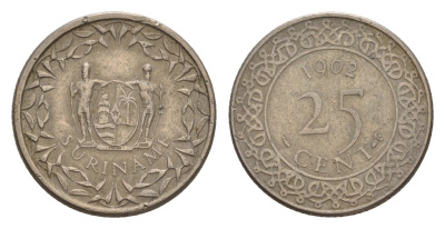 Суринам 25 центов 1962 KM 14 медно-никель 4649-1024