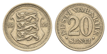 Эстония 20 сентов 1935 год-тип KM 17 никель латунь 4668-626
