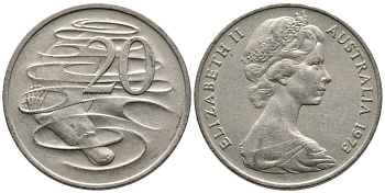Австралия 20 центов 1973 Елизавета II (1952-2022), утконос KM 66 медно-никель 84-732