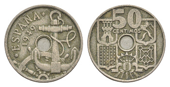 Испания 50 сентимо 1949 (52) Франсиско Франко KM 777 медно-никель 4611-365