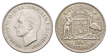 Австралия 2 шиллинга (флорин) 1942 Георг VI (1936-1952) KM 40 серебро aUNC 5010-1523