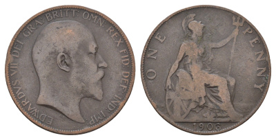Великобритания 1 пенни 1903 Эдуард VII (1901-1910) KM 794.2, Spink 3990 бронза 4661-445