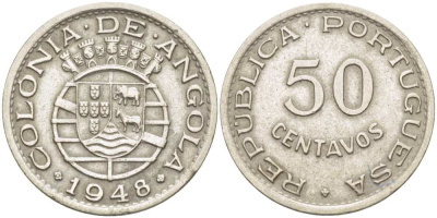 Португальская Ангола 50 сентаво 1948 300 лет революции 1648 ГОДА KM 72 никель бронза 4514-637