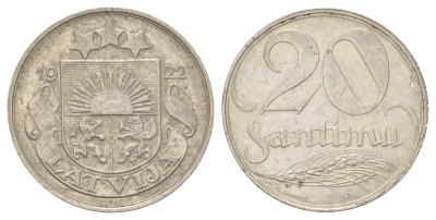 Латвия 20 сантимов 1922 KM 5 никель 4625-544